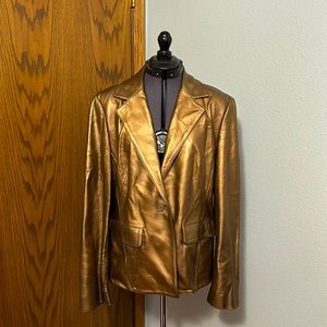 Tribal Gold Leather Blazer Jacket Size 12